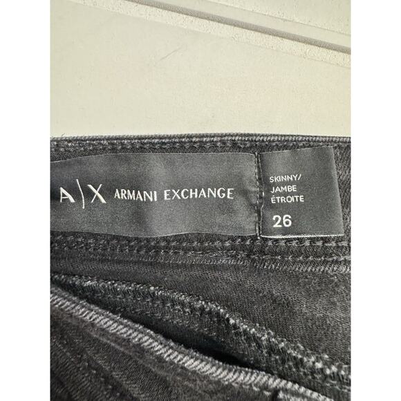 Women’s Armani Exchange A/X Size 26 Black Skinny Jeans Distressed - Picture 3 of 7